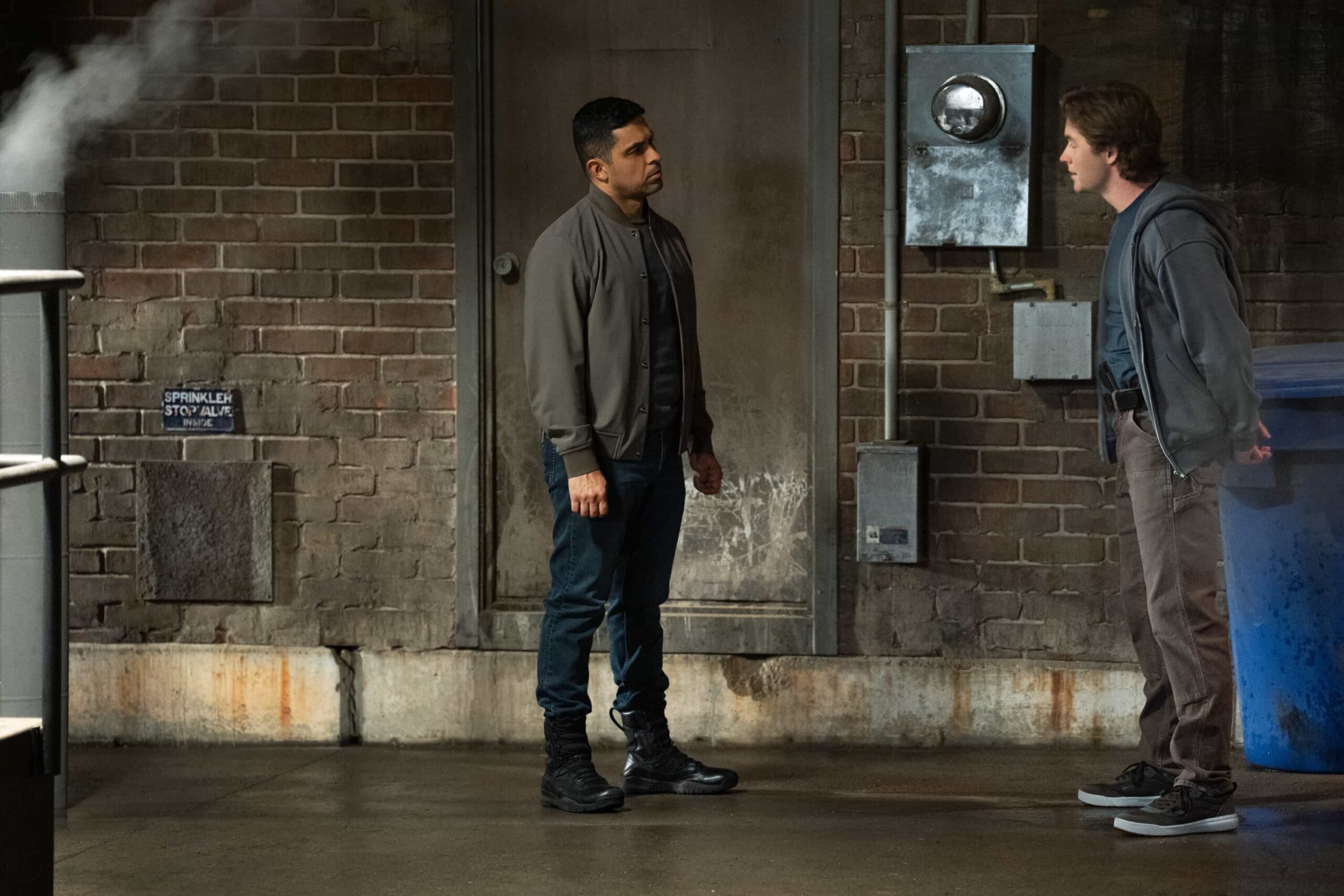 “SONS AND DAUGHTERS” - CBS Original Series NCIS, scheduled to air TUESDAY, MAY 12 (8:00 PM ET/PT)  Pictured (L-R): Wilmer Valderrama as Nick Torres and Patrick Keleher as Mateo Garcia   Photo: Robert Voets/CBS  ©2026 CBS Broadcasting, Inc. All Rights Reserved.