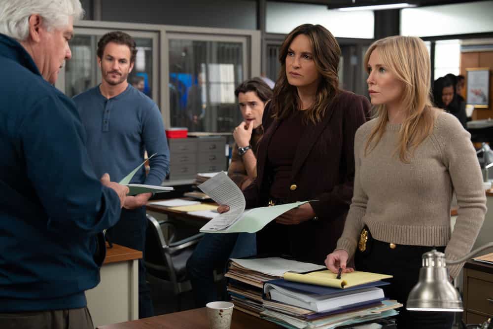 Law & Order SVU Season 27 Episode 21 Season Finale -- "Monster" Episode 27021 -- Pictured: (l-r) Michael Harney as Det. Torres, Kevin Kane as Det. Terry Bruno, Corey Cott as Det. Jake Griffin, Mariska Hargitay as Capt. Olivia Benson, Kelli Giddish as Sgt. Amanda Rollins -- (Photo by: Virginia Sherwood/NBC)