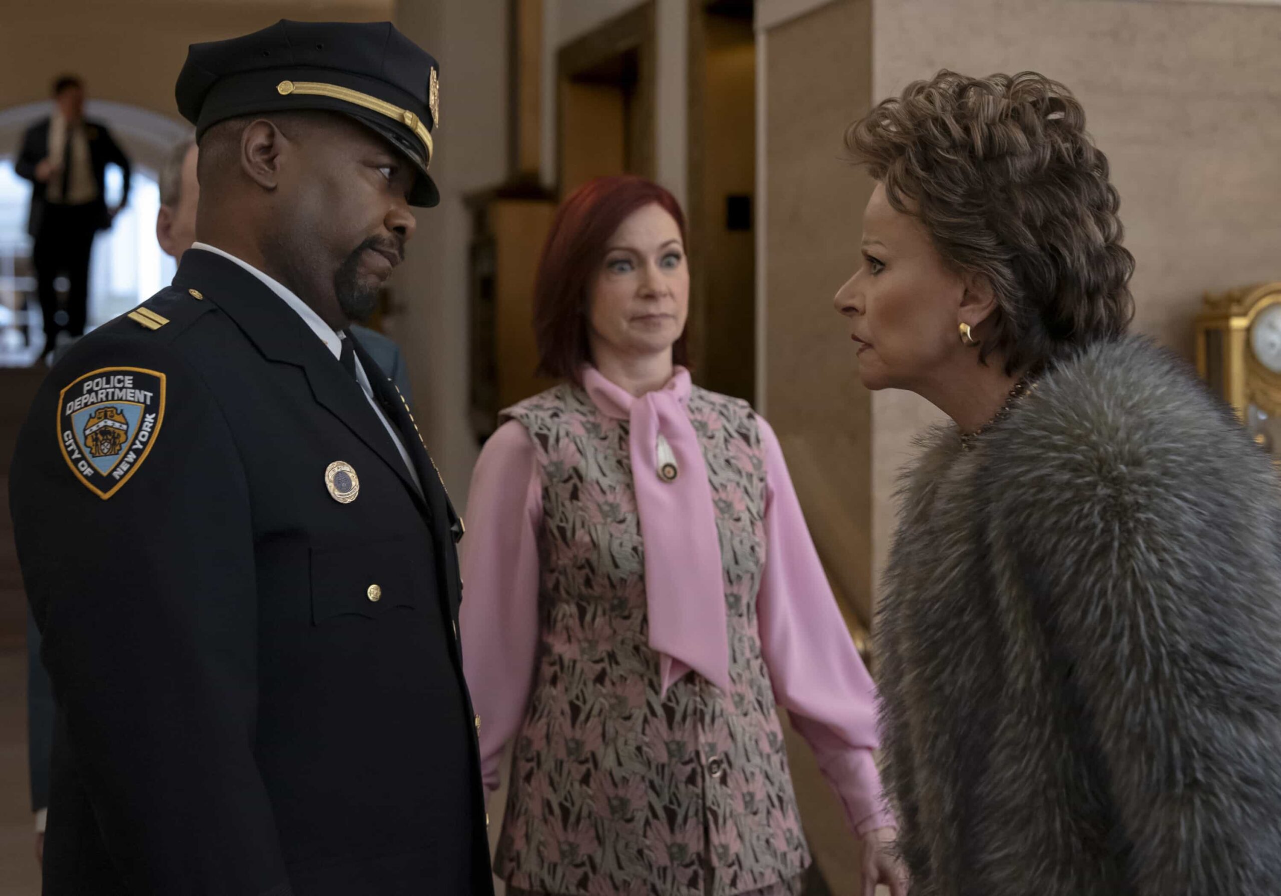 Elsbeth Season 3 Episode 19 "Catch and Kill" -- Coverage of the CBS Original Series ELSBETH, scheduled to air on the CBS Television Network.   Pictured (L-R): Wendell Pierce as Captain Wagner , Carrie Preston as Elsbeth Tascioni, and Tracey Ullman as Marilyn   Photo: Michael Parmelee/CBS ©2026 CBS Broadcasting, Inc. All Rights Reserved.