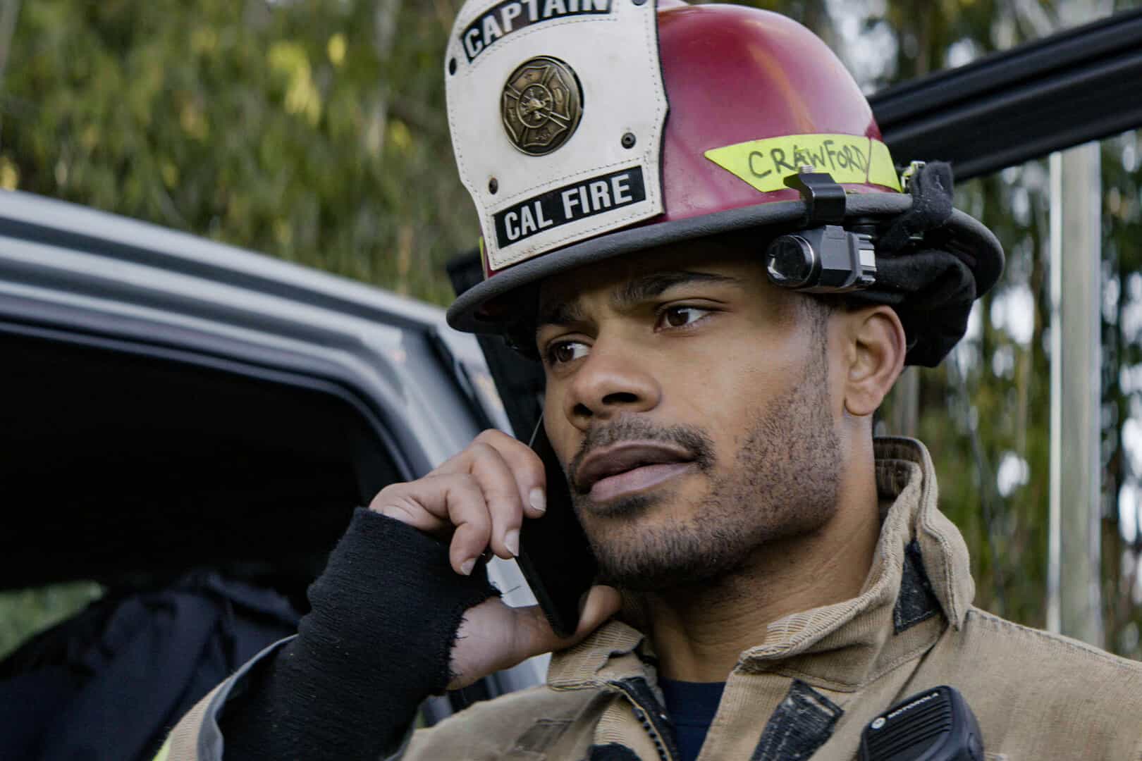 Fire Country Season 4 Episode 19 “Rain Check for Tomorrow” -- The CBS Original Series FIRE COUNTRY, scheduled to air on Friday, May 15 (9:00-10:00 PM, ET/PT). Pictured: Jordan Calloway as Jake Crawford. Photo: CBS ©2026 CBS Broadcasting, Inc. All Rights Reserved. Highest quality screengrab available.