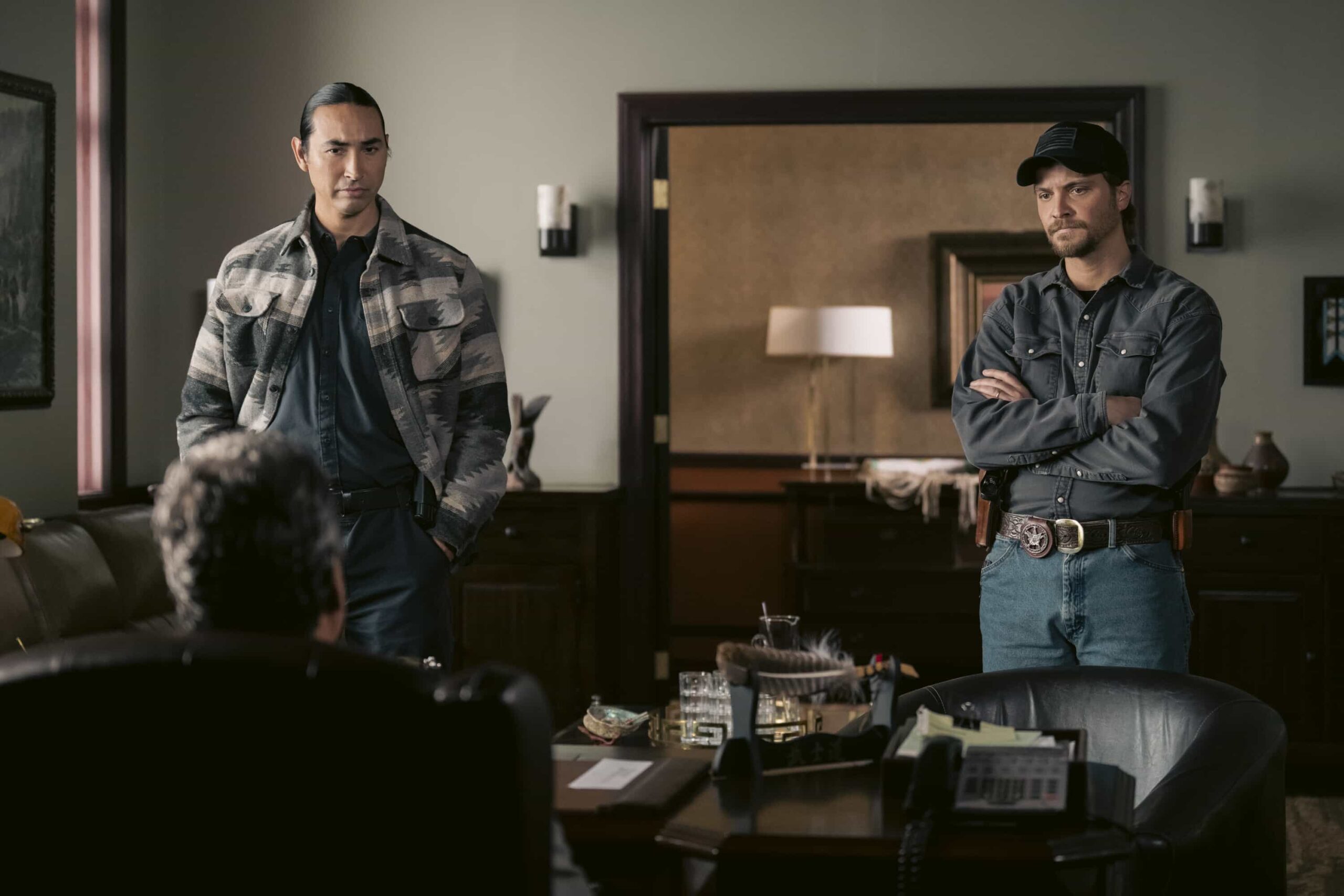 Marshals Season 1 Episode 12 "The Devil at Home" -- CBS Original Series MARSHALS, scheduled to air on Sunday, May 17 (8:00-9:00 PM, ET/PT).  Pictured (L-R): Tatanka Means as Miles and Luke Grimes as Kayce Dutton. Photo: Fred Hayes/CBS ©2025 CBS Broadcasting, Inc. All Rights Reserved.