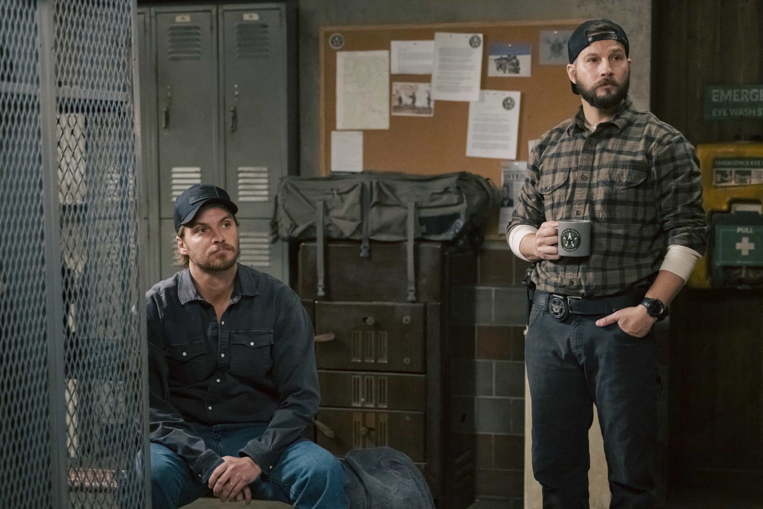 Marshals Season 1 Episode 12 "The Devil at Home" -- CBS Original Series MARSHALS, scheduled to air on Sunday, May 17 (8:00-9:00 PM, ET/PT).  Pictured (L-R): Luke Grimes as Kayce Dutton and Logan Marshall-Green as Pete Calvin. Photo: Fred Hayes/CBS ©2025 CBS Broadcasting, Inc. All Rights Reserved.