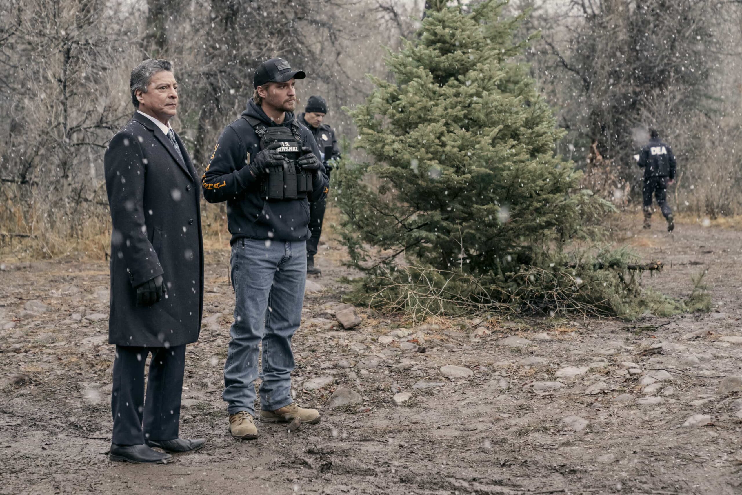 "The Devil at Home" -- CBS Original Series MARSHALS, scheduled to air on Sunday, May 17 (8:00-9:00 PM, ET/PT).  Pictured (L-R): Gil Birmingham as Thomas Rainwater and Luke Grimes as Kayce Dutton. Photo: Fred Hayes/CBS ©2025 CBS Broadcasting, Inc. All Rights Reserved.