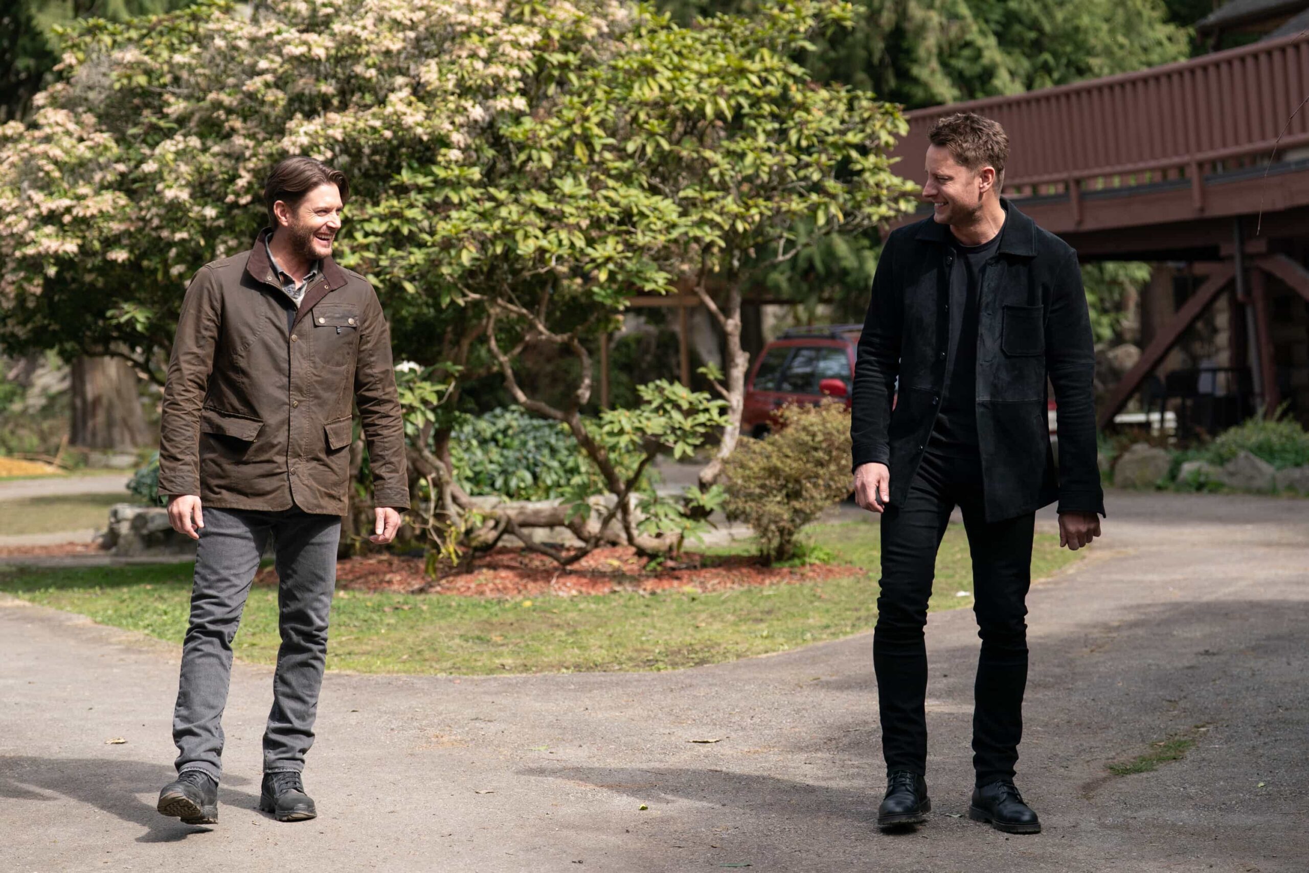 Tracker Season 3 Episode 21 “Chrono Stasis” – Colter and Russell unite in a personal mission to uncover their father’s mysterious work, on the CBS Original series TRACKER, Sunday, May 17 (9:00-10:00 PM, ET/PT) on the CBS Television Network, and streaming on Paramount+.  Pictured: Jensen Ackles and Justin Hartley.  Photo: Darko Sikman/CBS ©2026 CBS Broadcasting, Inc. All Rights Reserved.