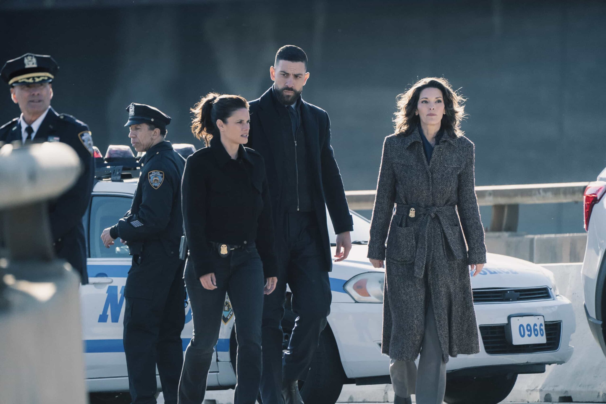 FBI Season 8 Episode 22 Season Finale “Defector” — CBS Original Series FBI, scheduled to air on Monday, May 18 (8:00-9:00 PM, ET/PT).  Pictured (L-R): Missy Peregrym as Special Agent Maggie Bell, Zeeko Zaki as Special Agent Omar Adom ‘OA’ Zidan, and Alana De La Garza as Special Agent in Charge Isobel Castille. Photo: Bennett Raglin/CBS ©2026 CBS Broadcasting, Inc. All Rights Reserved.