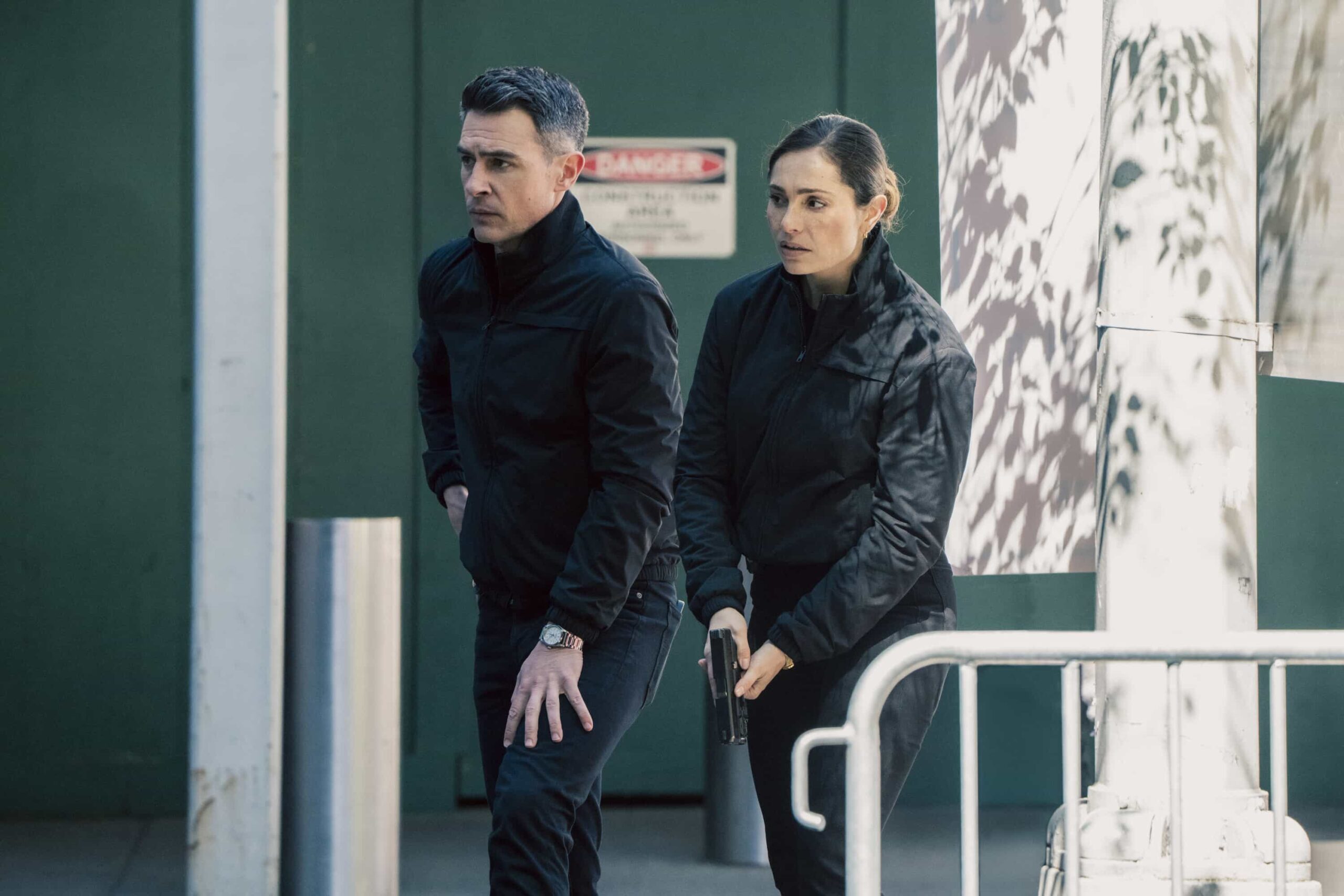 “Defector” — CBS Original Series FBI, scheduled to air on Monday, May 18 (8:00-9:00 PM, ET/PT).  Pictured (L-R): John Boyd as Special Agent Stuart Scola and Juliana Aidén Martinez as Eva Ramos. Photo: Bennett Raglin/CBS ©2026 CBS Broadcasting, Inc. All Rights Reserved.