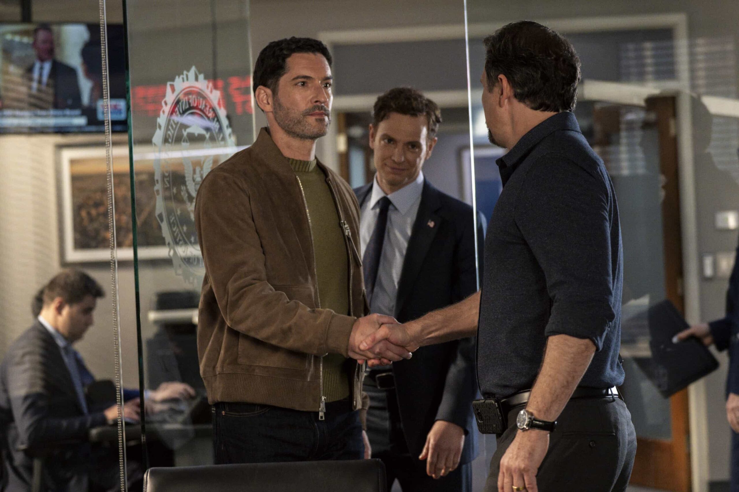 CIA Season 1 Episode 12 Season Finale "Broken Glass" -- CBS Original Series CIA, scheduled to air on Monday, May 18 (9:00-10:00 PM, ET/PT) on the CBS Television Network, and streaming on Paramount+. Pictured (L-R): Tom Ellis as CIA Case Officer Colin Glass and Nick Gehlfuss as Special Agent Bill Goodman. Photo: Mark Schafer/CBS ©2026 CBS Broadcasting, Inc. All Rights Reserved.
