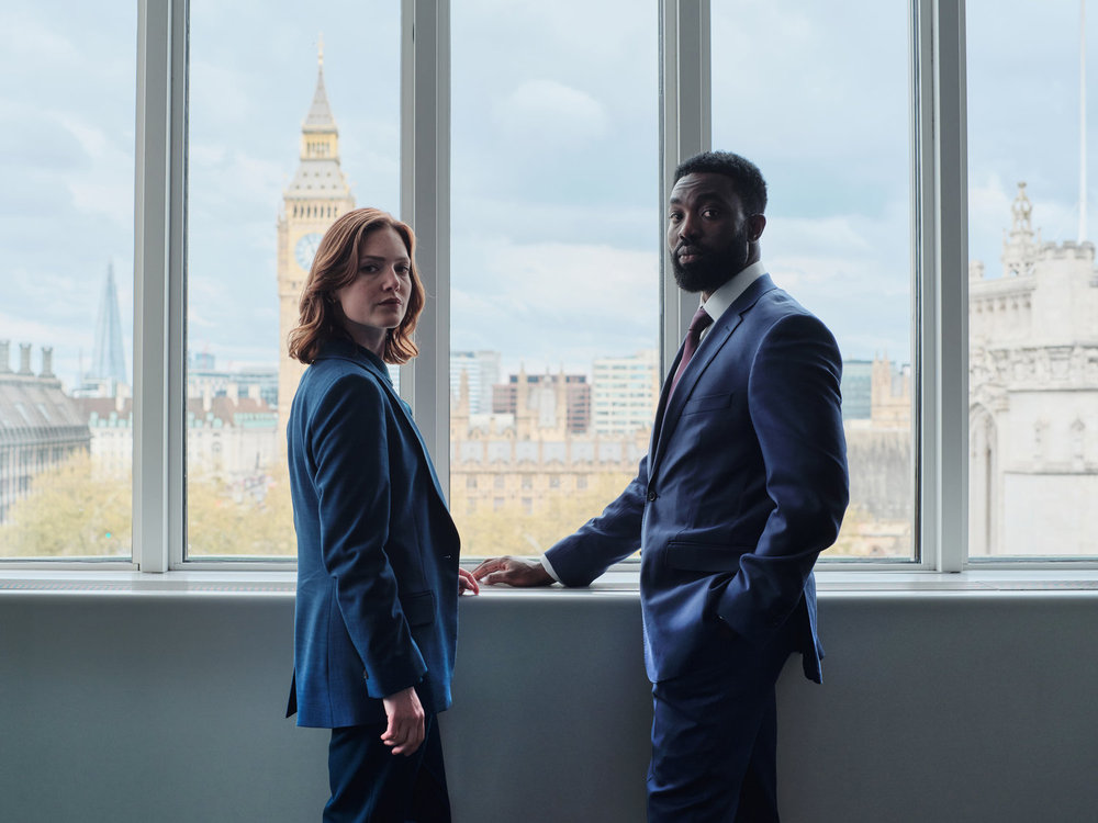 THE CAPTURE Season 3 -- Episode 301 -- Pictured: (l-r) Holliday Grainer as Rachel Carey, Paapa Essiedu as Issac Turner -- (Photo by: Laurence Cendrowicz/Universal International Studios)