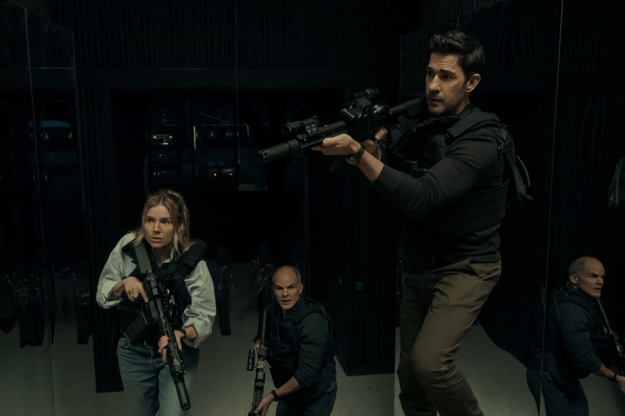 Emma Marlowe (Sienna Miller), Mike November (Michael Kelly), and Jack Ryan (John Krasinski) in TOM CLANCY'S JACK RYAN: GHOST WAR
Photo Credit: Jonny Cournoyer / Prime Video
© Amazon Content Services LLC