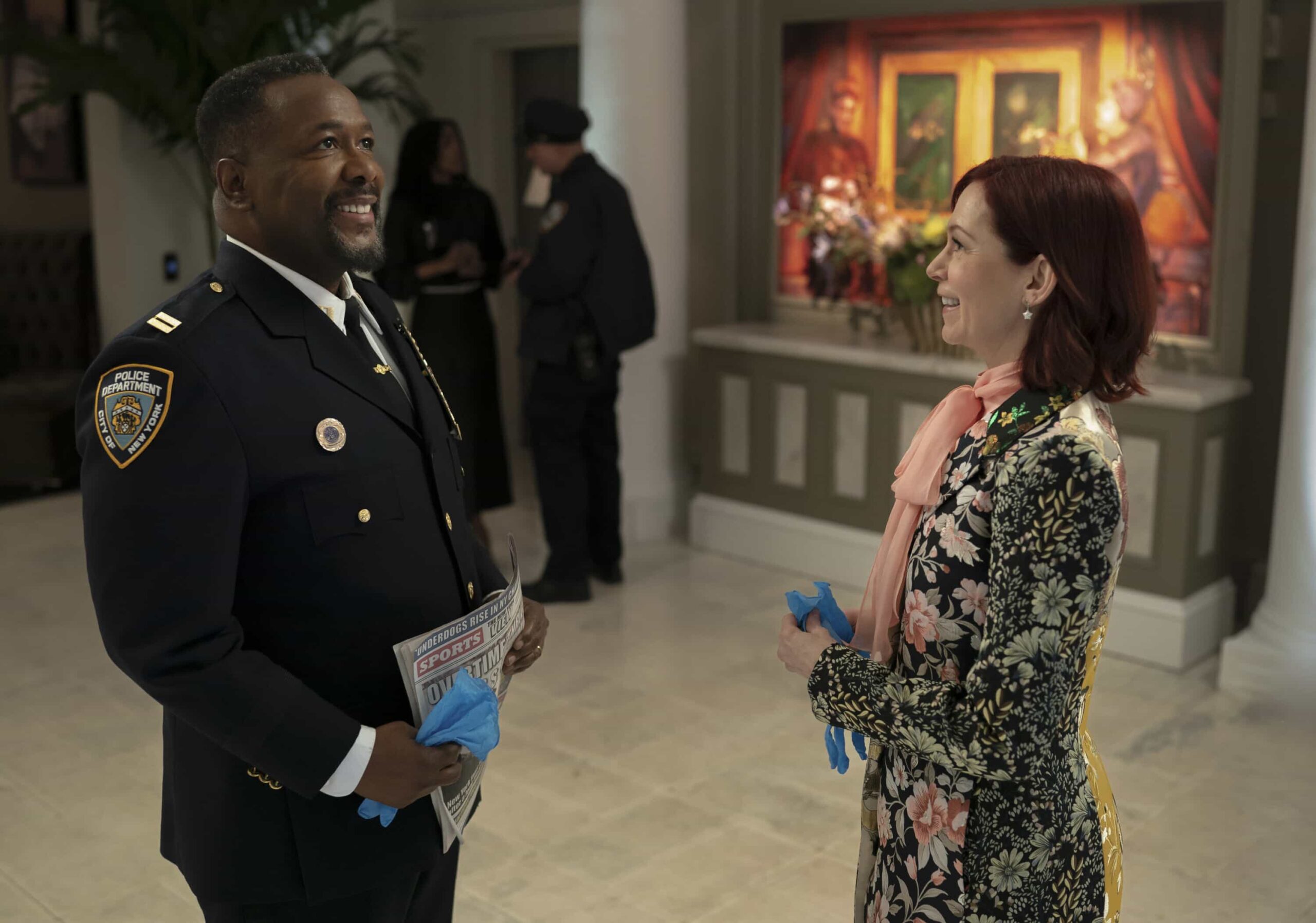 Elsbeth Season 3 Episode 20 "That's All" Season Finale -- Coverage of the CBS Original Series ELSBETH, scheduled to air on the CBS Television Network.  Pictured (L-R): Wendell Pierce as Captain Wagner and Carrie Preston as Elsbeth Tascioni   Photo: Michael Parmelee/CBS ©2026 CBS Broadcasting, Inc. All Rights Reserved.