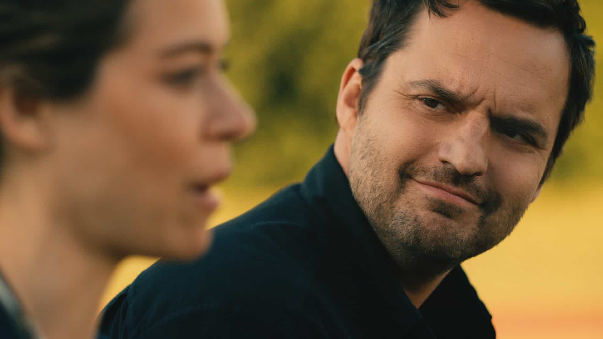 Tatiana Maslany and Jake Johnson in "Maximum Pleasure Guaranteed," now streaming on Apple TV.