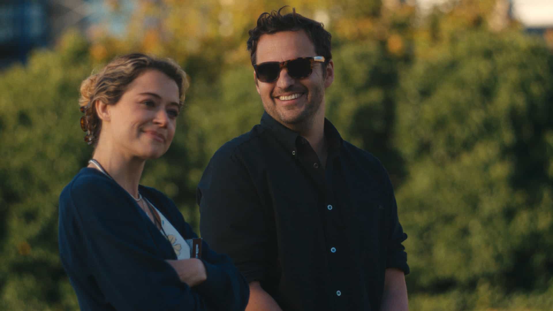 Tatiana Maslany and Jake Johnson in "Maximum Pleasure Guaranteed," now streaming on Apple TV.