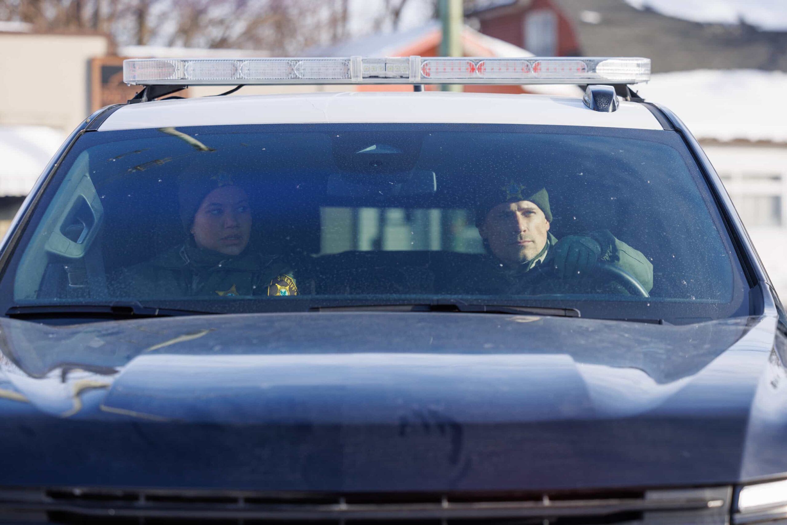 “Mexico” – With her department under scrutiny and tensions rising across Edgewater, Sheriff Mickey Fox faces the fallout from a major investigation that threatens to upend everything she’s built, on the first season finale of SHERIFF COUNTRY, Friday, May 22 (8:00-9:00 PM, ET/PT) on the CBS Television Network, and streaming on Paramount+  Pictured: Michele Weaver as Cassidy and Matt Lauria as Boone. Photo: Darren Goldstein/CBS ©2026 CBS Broadcasting, Inc. All Rights Reserved.
