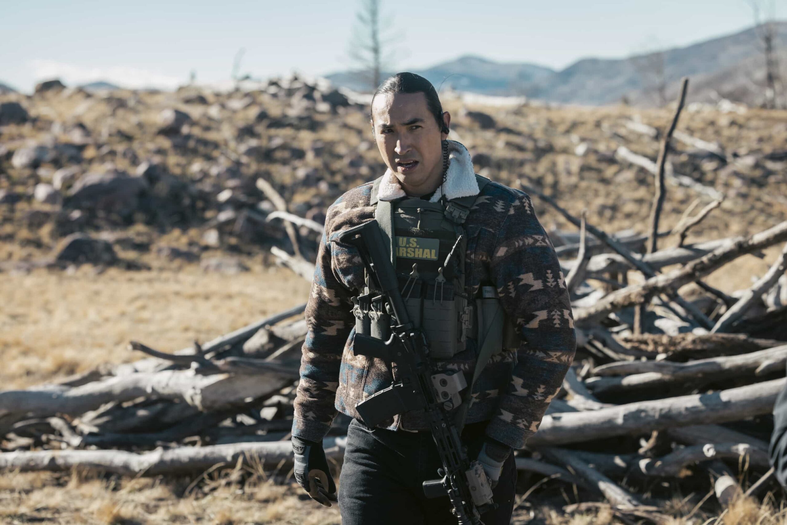 Marshals Season 1 Episode 13 "Wolves at the Door" Season Finale -- CBS Original Series MARSHALS, scheduled to air on Sunday, May 24 (8:00-9:00 PM, ET/PT).  Pictured: Tatanka Means as Miles. Photo: Fred Hayes/CBS ©2025 CBS Broadcasting, Inc. All Rights Reserved.