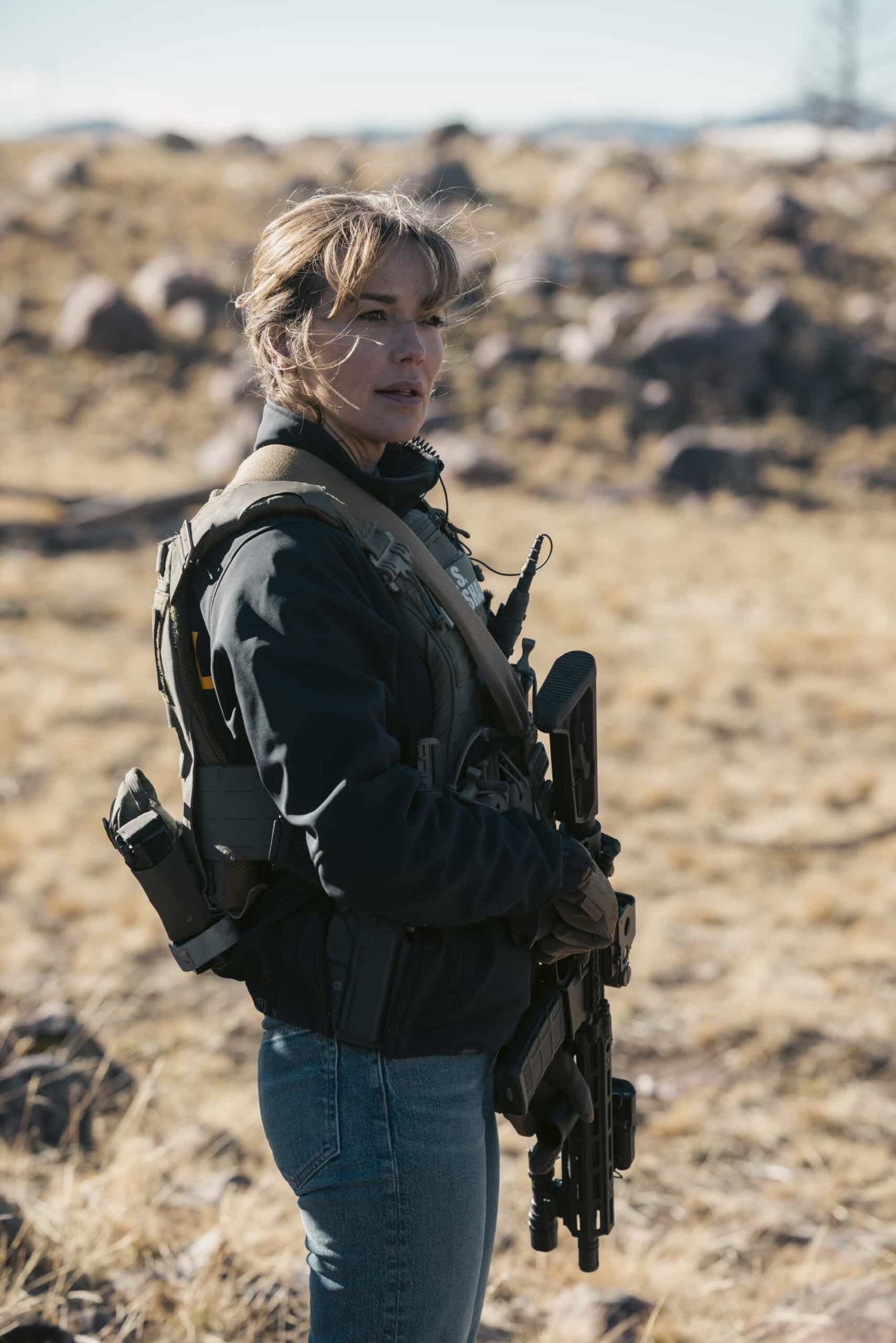 Marshals Season 1 Episode 13 "Wolves at the Door" Season Finale -- CBS Original Series MARSHALS, scheduled to air on Sunday, May 24 (8:00-9:00 PM, ET/PT).  Pictured: Arielle Kebbel as Belle. Photo: Fred Hayes/CBS ©2025 CBS Broadcasting, Inc. All Rights Reserved.