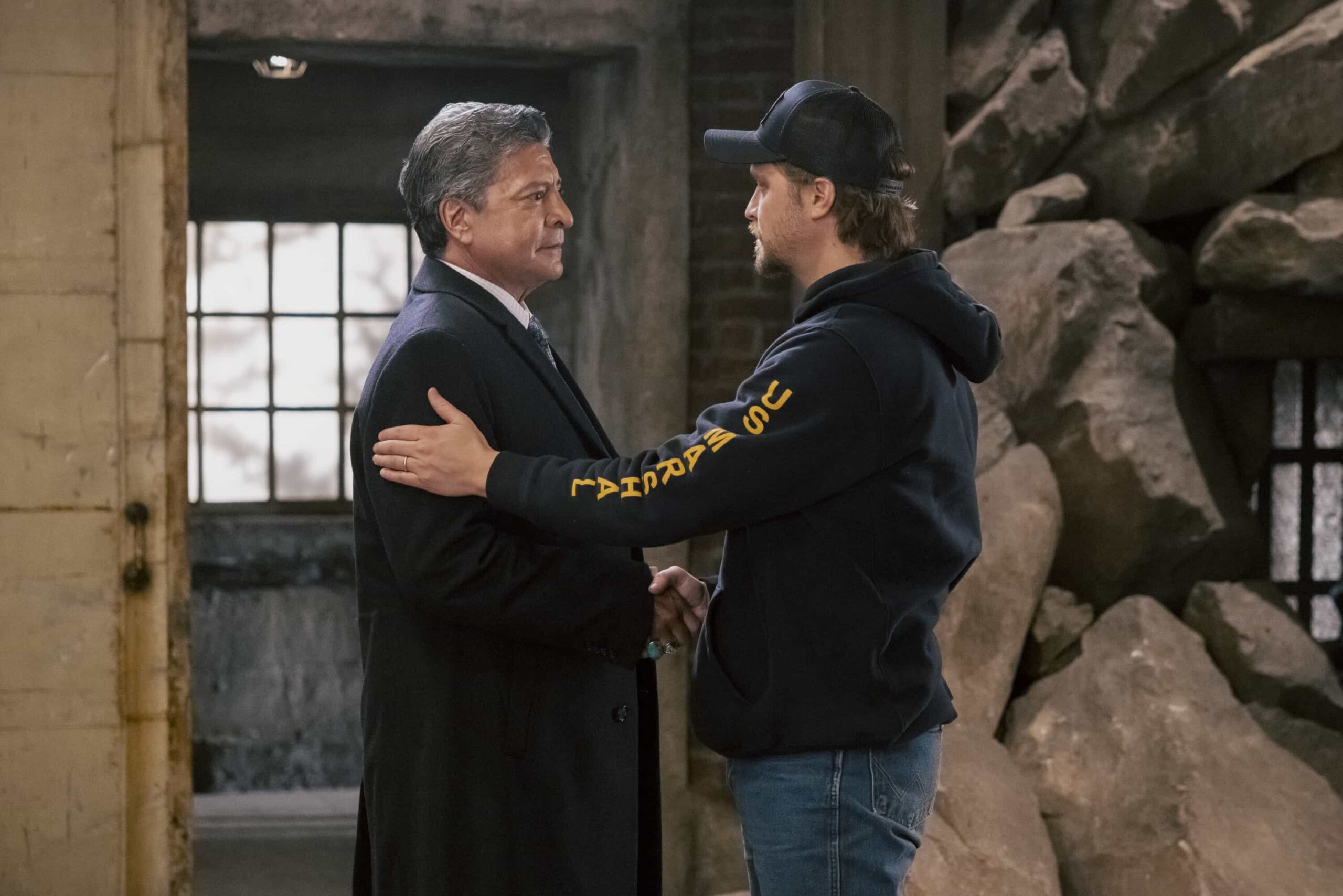 Marshals Season 1 Episode 13 "Wolves at the Door" Season Finale  -- CBS Original Series MARSHALS, scheduled to air on Sunday, May 24 (8:00-9:00 PM, ET/PT).  Pictured (L-R): Gil Birmingham as Thomas Rainwater and Luke Grimes as Kayce Dutton. Photo: Fred Hayes/CBS ©2025 CBS Broadcasting, Inc. All Rights Reserved.