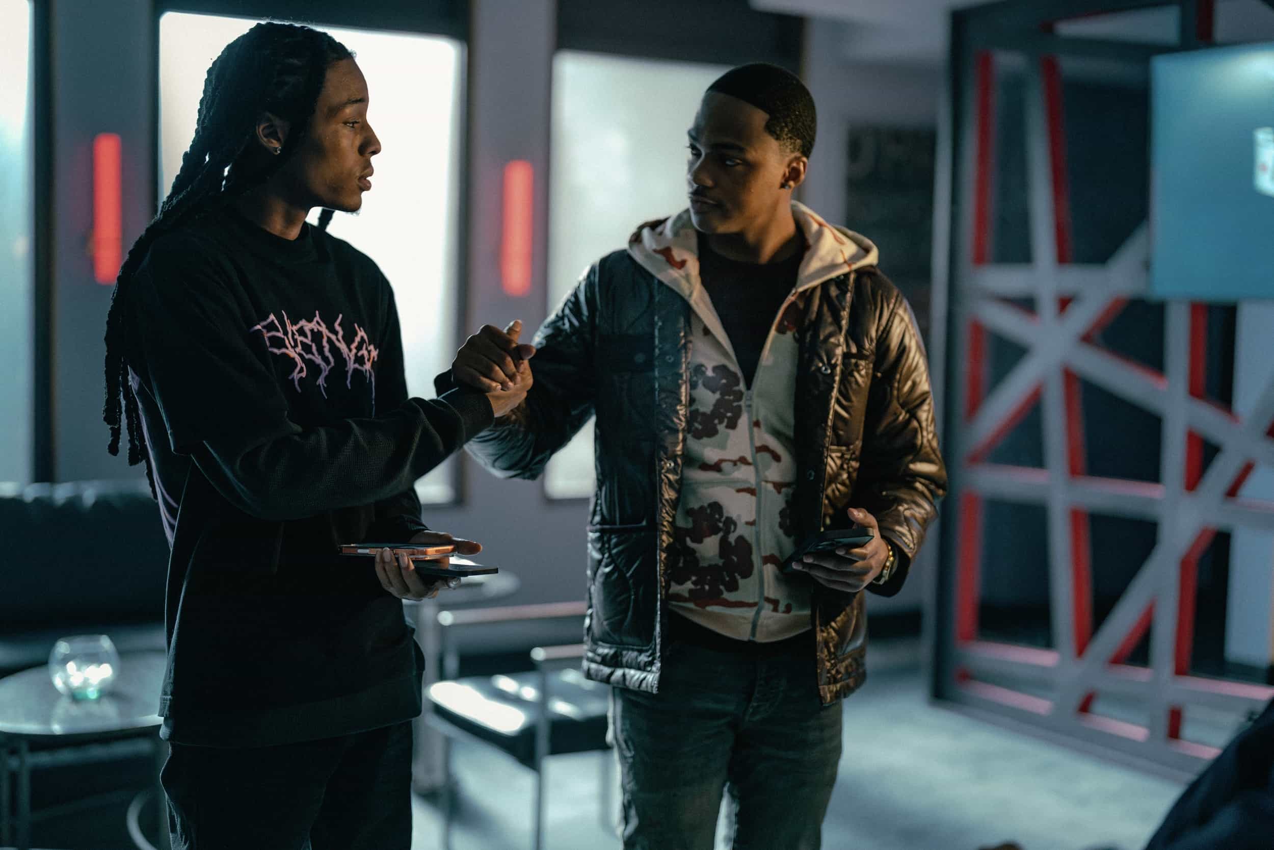 The Chi Season 8 Episode 2 "White Russian" L-R: Michael V. Epps as Jake and Ahmad Nicholas Ferguson as Bakari in The Chi, episode 2, season 8, streaming on Paramount+, 2026. Photo Credit: Sandy Morris/Paramount+.