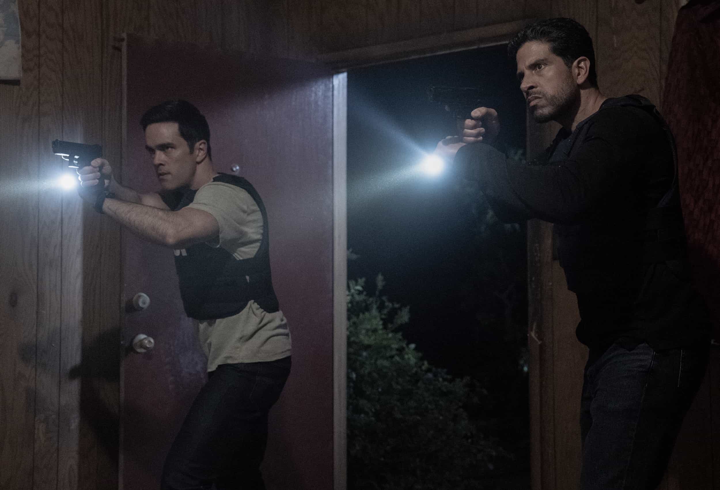 Criminal Minds Evolution Season 19 Episode 1 - RJ Hatanaka as Tyler Green and Adam Rodriguez as Luke Alvez in Criminal Minds: Evolution, episode 1, season 19 streaming on Paramount+, 2026. Photo Credit: Justin Lubin/Paramount+