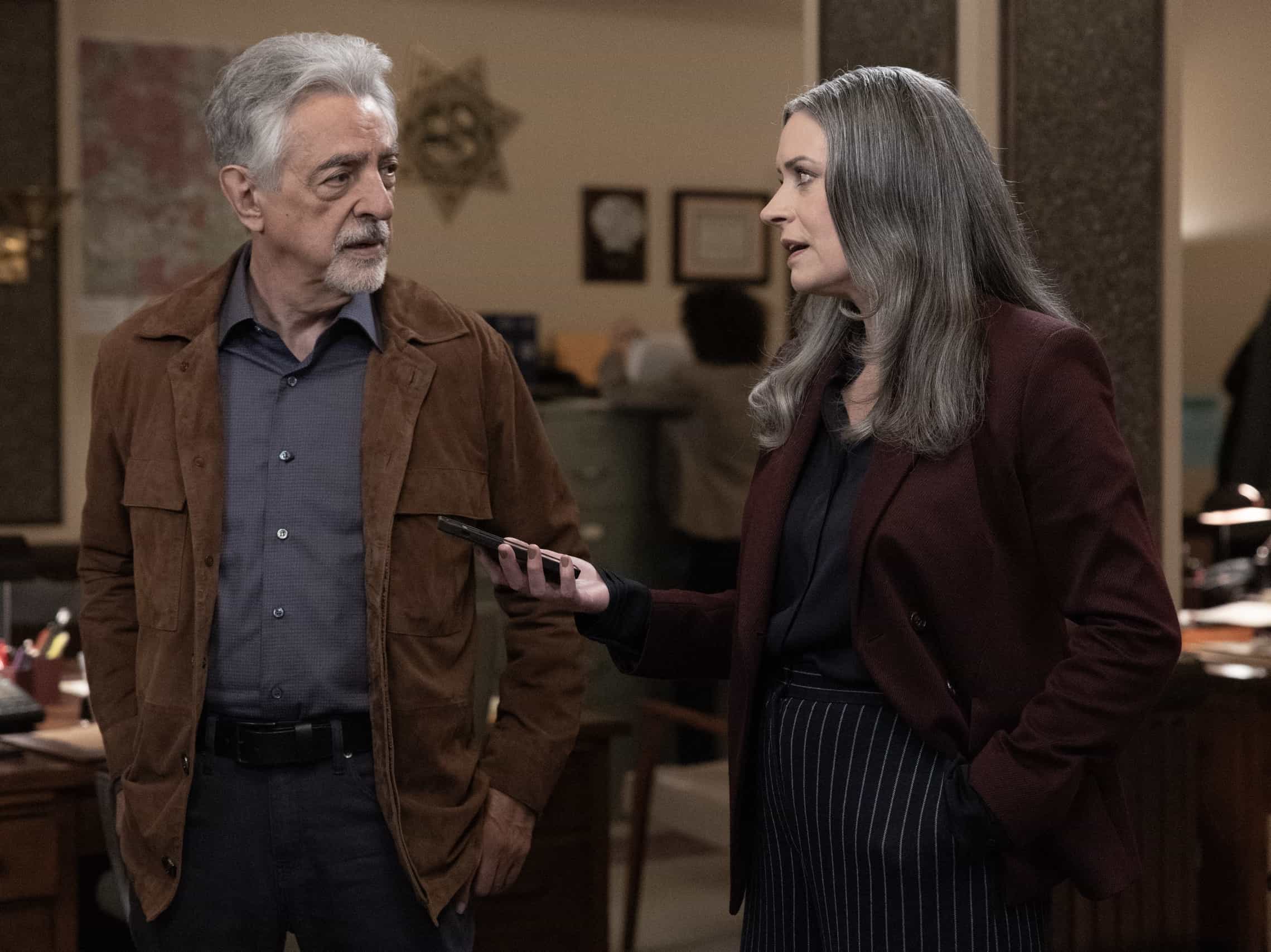 L-R: Joe Mantegna as David Rossi and Paget Brewster as Emily Prentiss in Criminal Minds: Evolution, episode 3, season 19 streaming on Paramount+, 2026. Photo Credit: Trae Patton/Paramount+