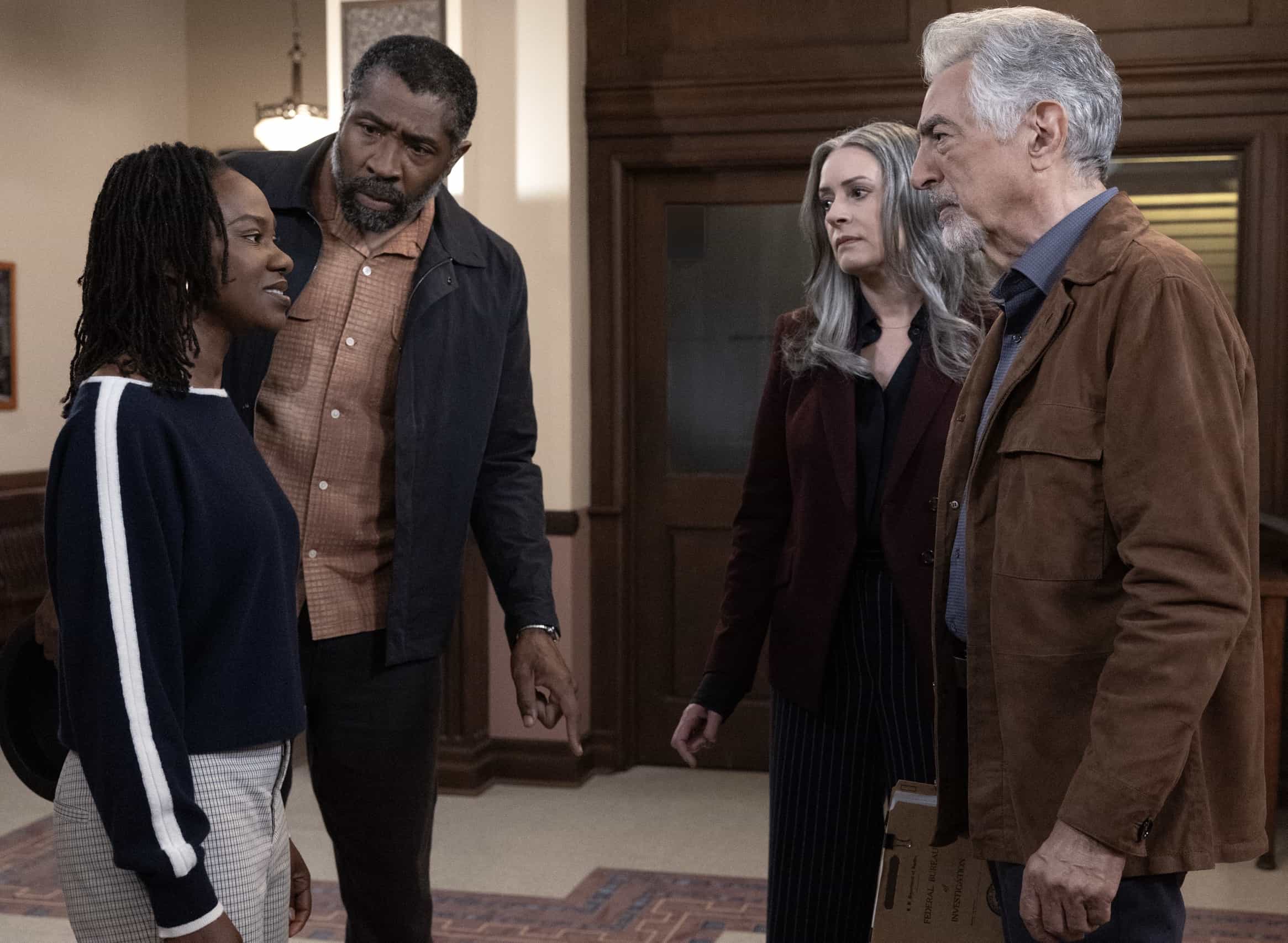 L-R: Omono Okojie as Ryleigh Poole, Cress Williams as Davonte Faust, Paget Brewster as Emily Prentiss, and Joe Mantegna as David Rossi in Criminal Minds: Evolution, episode 3, season 19 streaming on Paramount+, 2026. Photo Credit: Trae Patton/Paramount+