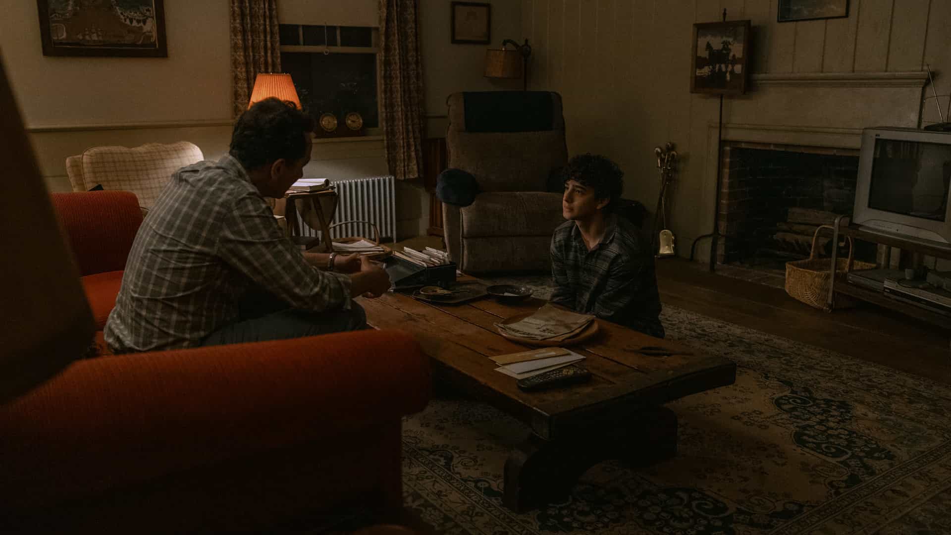 Matthew Rhys and Kingston Rumi Southwick in "Widow’s Bay," now streaming on Apple TV.