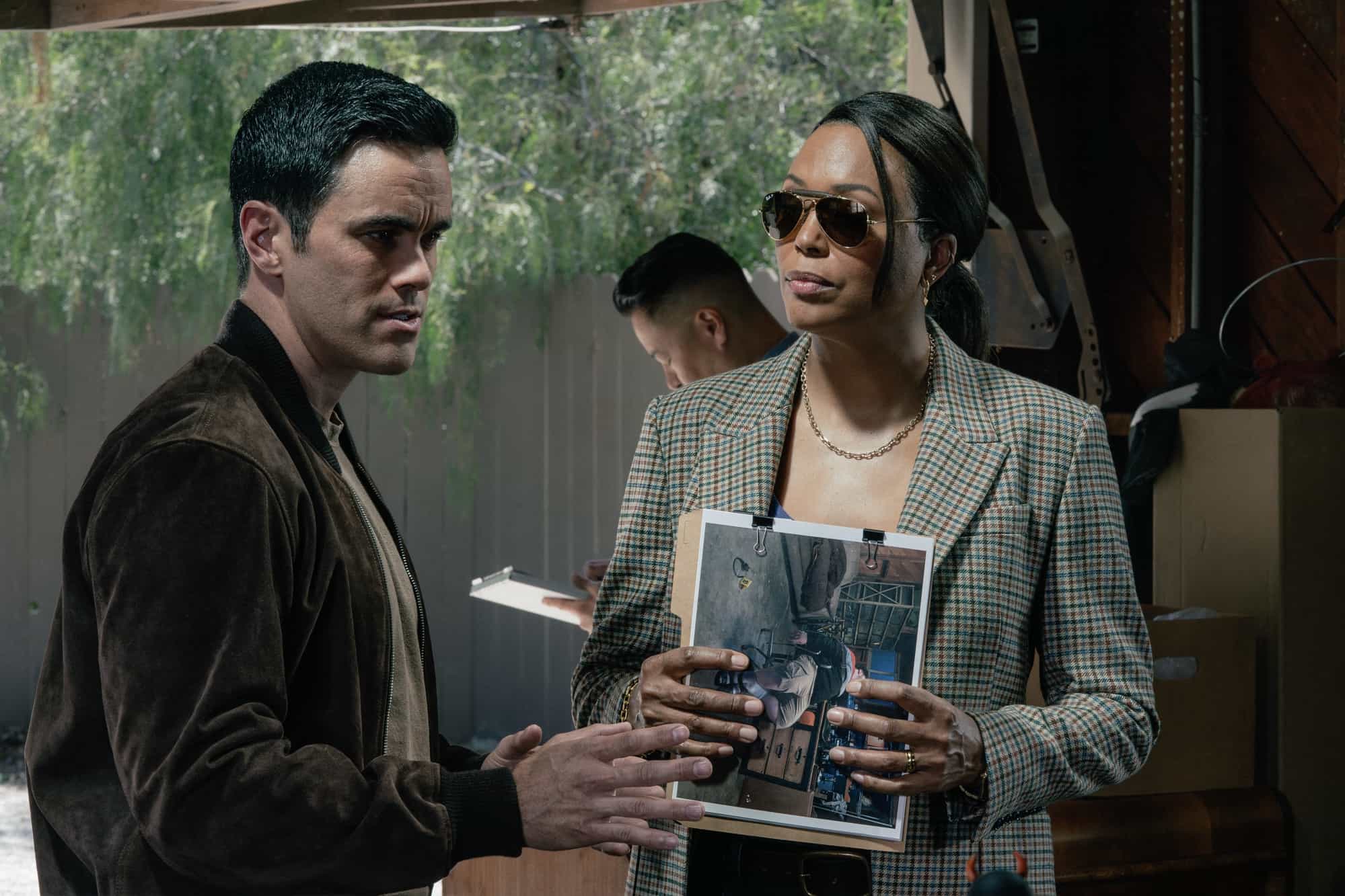 RJ Hatanaka as Tyler Green and Aisha Tyler as Dr. Tara Lewis in Criminal Minds: Evolution, episode 6, season 19  streaming on Paramount+, 2026.  CREDIT:  Michael Yarish/Paramount+ © 2026 ABC Studios Inc. and CBS Studios Inc. All Rights Reserved.