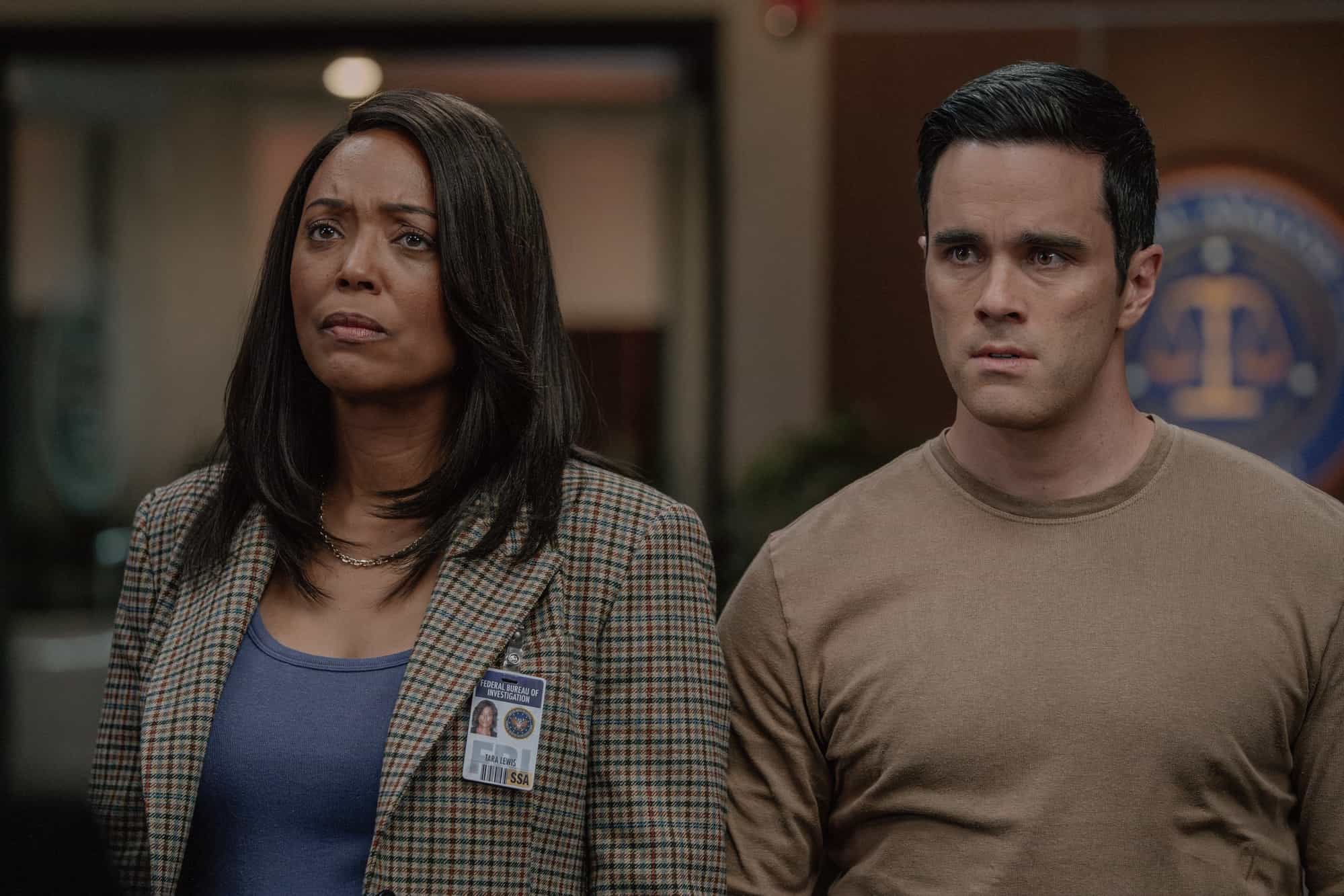 Aisha Tyler as Dr. Tara Lewis and RJ Hatanaka as Tyler Green in Criminal Minds: Evolution, episode 6, season 19  streaming on Paramount+, 2026.  CREDIT:  Michael Yarish/Paramount+ © 2026 ABC Studios Inc. and CBS Studios Inc. All Rights Reserved.
