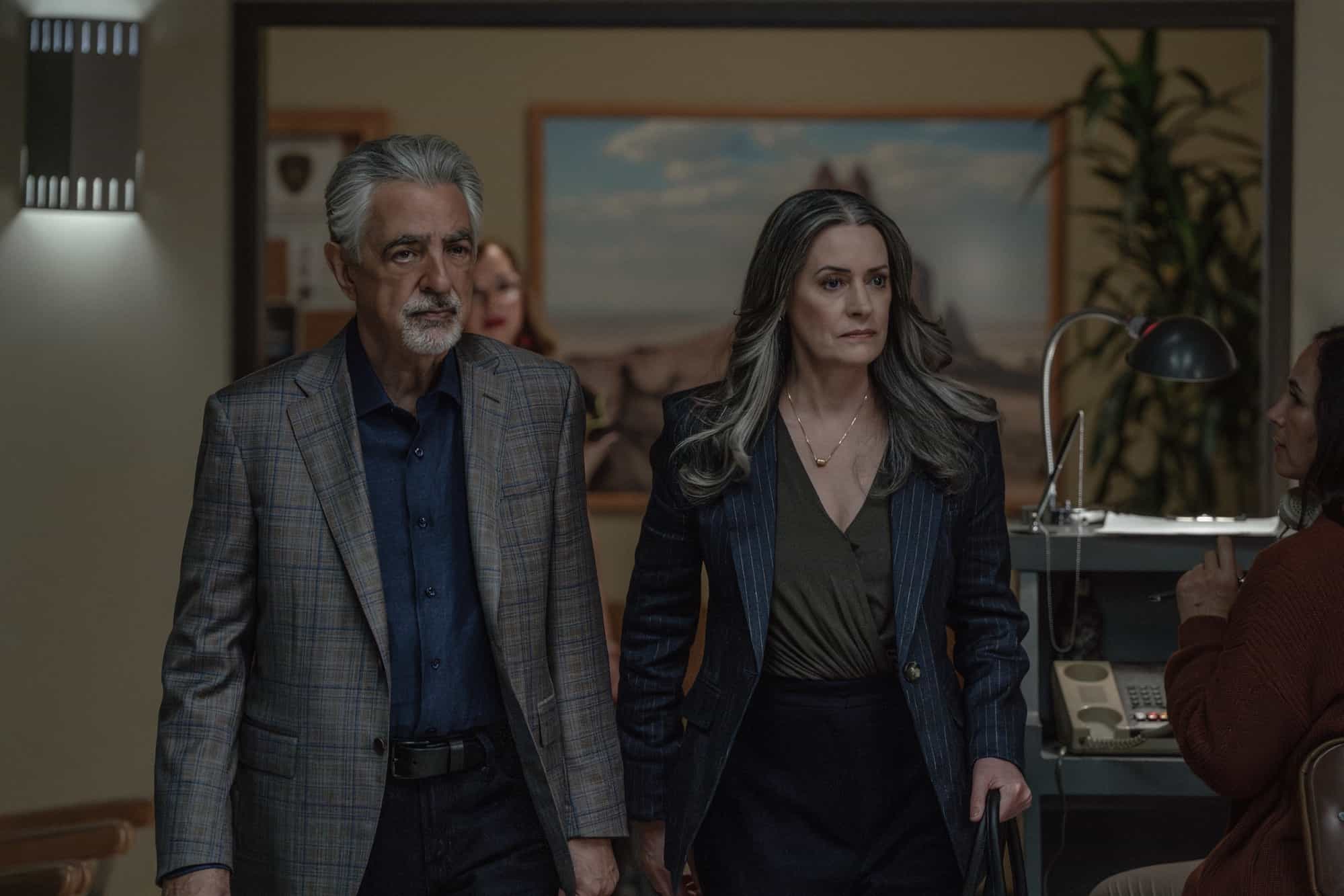 Criminal Minds Evolution Season 19 Episode 7 "The Furies" - Joe Mantegna as David Rossi and Paget Brewster as Emily Prentiss in Criminal Minds: Evolution, episode 7, season 19  streaming on Paramount+, 2026.  CREDIT:  Michael Yarish/Paramount+ © 2026 ABC Studios Inc. and CBS Studios Inc. All Rights Reserved.