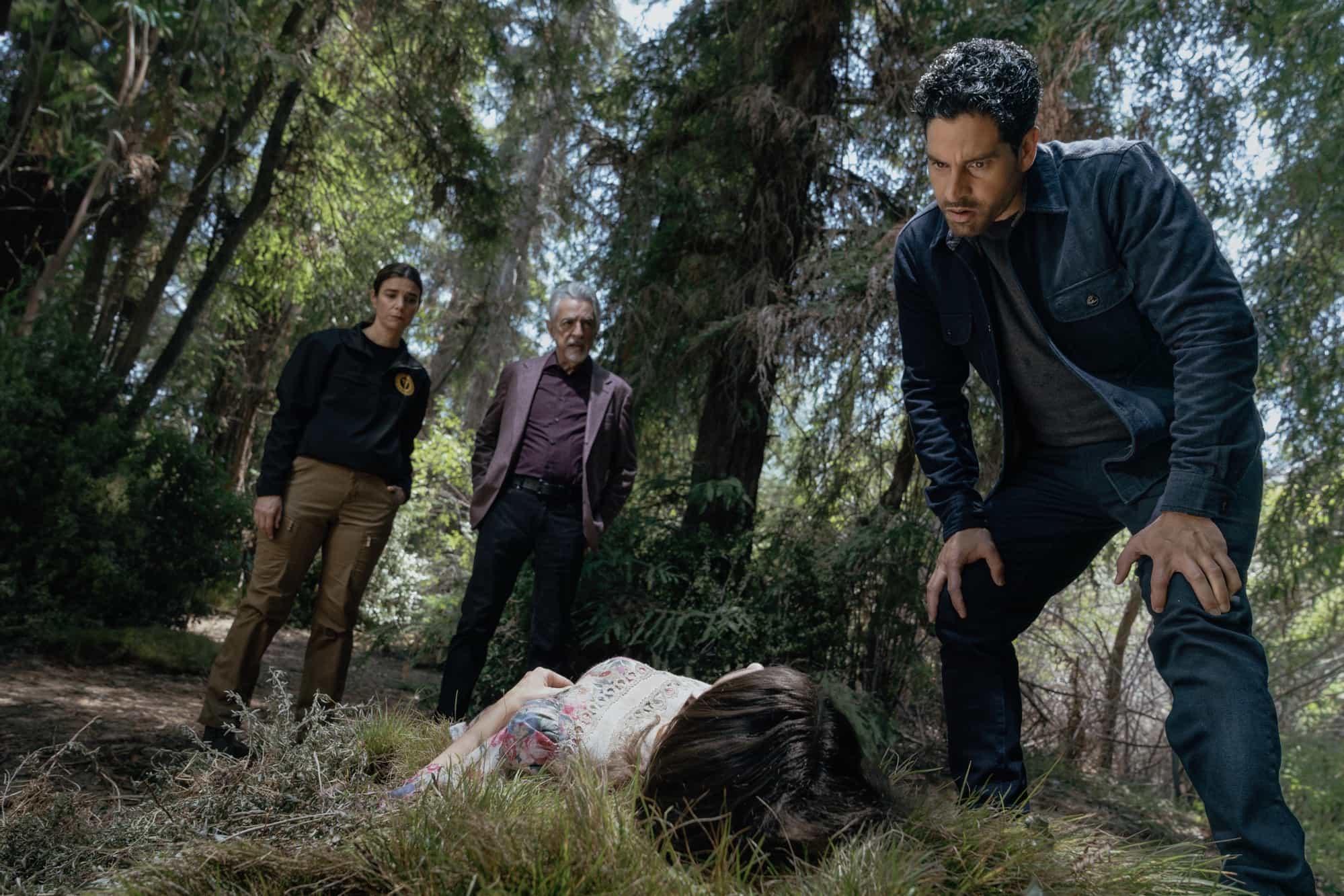 L-R: Alexandra Fatovich as Dr. Lisbeth Toomey, Joe Mantegna as David Rossi and Adam Rodriguez as Luke Alvez in Criminal Minds: Evolution episode 8, season 19  streaming on Paramount+, 2026.  CREDIT:  Michael Yarish /Paramount+ © 2026 ABC Studios Inc. and CBS Studios Inc. All Rights Reserved.
