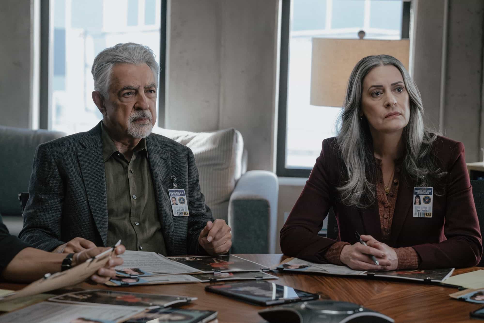 CRIMINAL MINDS EVOLUTION Season 19 Episode 8 "Requiem" L-R: Joe Mantegna as David Rossi and Paget Brewster as Emily Prentiss in Criminal Minds: Evolution episode 8, season 19  streaming on Paramount+, 2026.  CREDIT:  Michael Yarish /Paramount+ © 2026 ABC Studios Inc. and CBS Studios Inc. All Rights Reserved.
