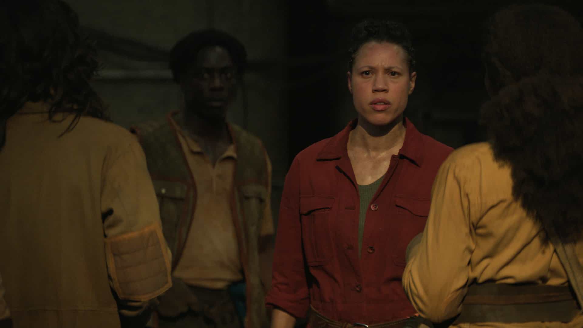 Olatunji Ayofe and Remmie Milner in "Silo," now streaming on Apple TV.