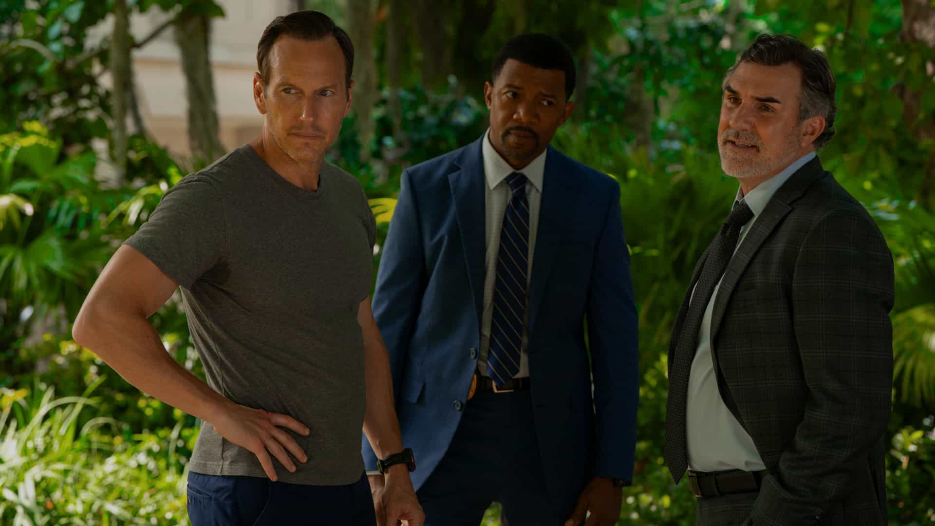 Cape Fear Season 1 Episode 8 Photos: "Los tiempos de Dios son Perfectos" Max Pushes Everyone to the Breaking Point 3 Patrick Wilson, Miles Mussenden and Paul Schneider in "Cape Fear," now streaming on Apple TV.