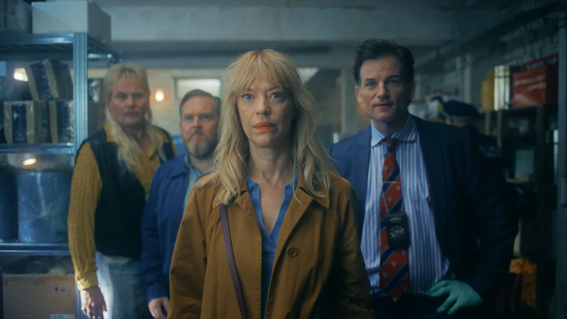 Devid Striesow, Axel Stein, Heike Makatsch and Torben Liebrecht in “Where’s Wanda?” season two, premiering October 21, 2026 on Apple TV.