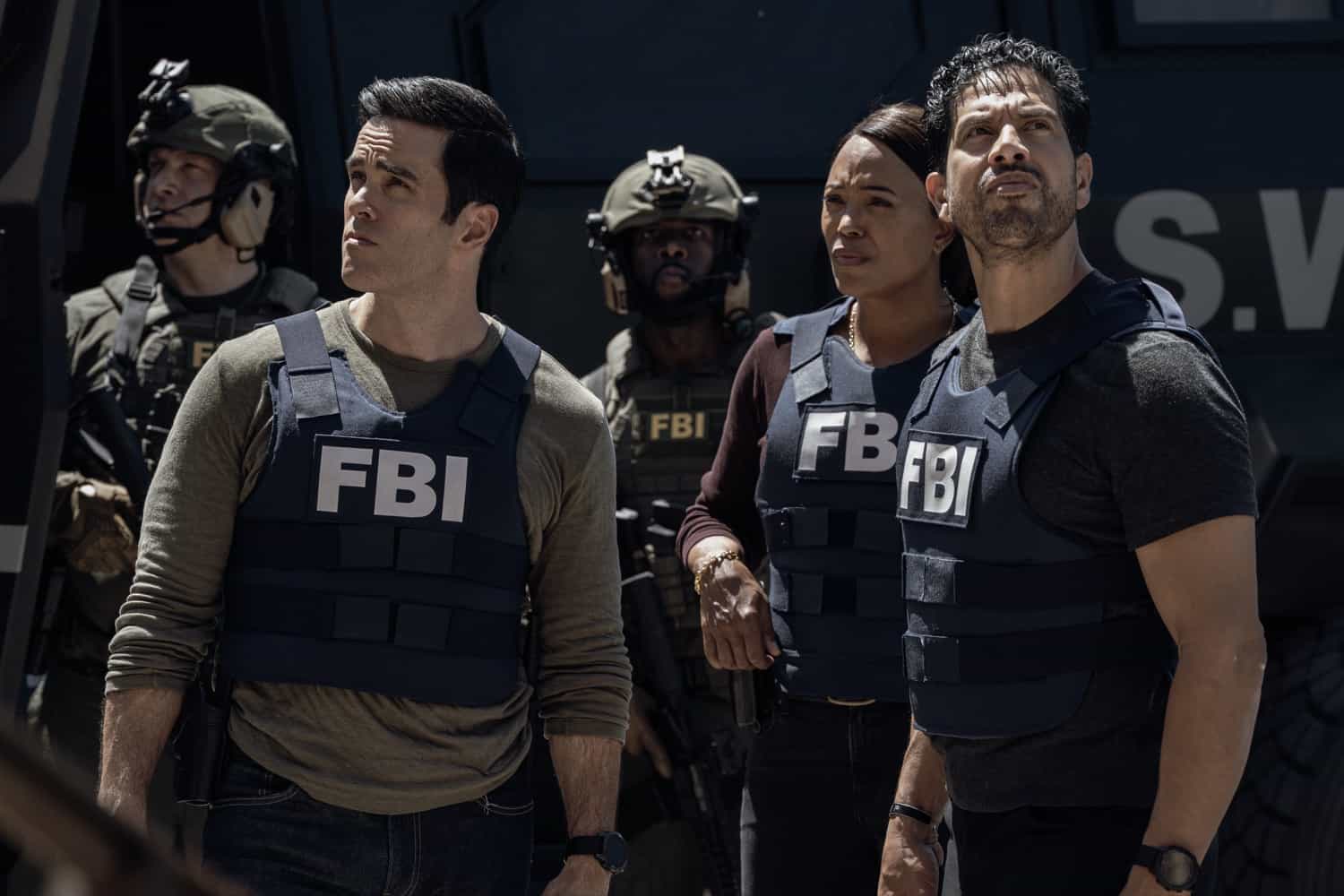 L-R: RJ Hatanaka as Tyler Green, Aisha Tyler as Dr. Tara Lewis and Adam Rodriguez as Luke Alvez in Criminal Minds: Evolution, episode 10, season 19  streaming on Paramount+, 2026.  CREDIT:  Michael Yarish /Paramount+ © 2026 ABC Studios Inc. and CBS Studios Inc. All Rights Reserved.