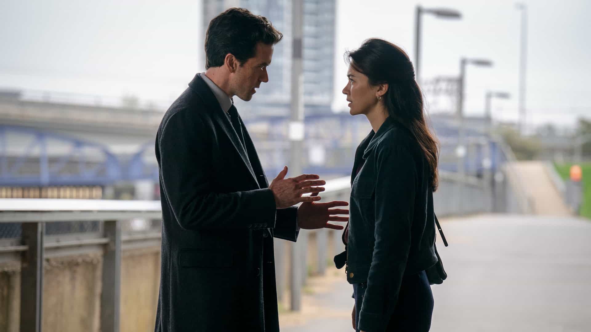 Ashley Zukerman and Jessica Henwick in "Silo," now streaming on Apple TV.