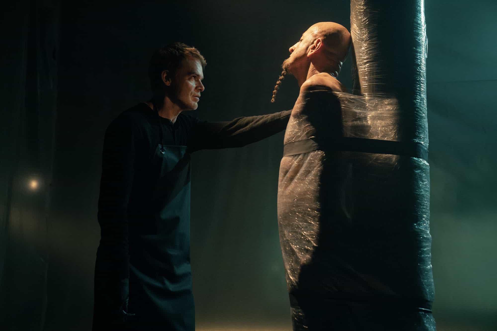 L-R: Michael C. Hall as Dexter Morgan and Shavo Odadjian as R.H. Martin in Dexter: Resurrection, episode 1, season 2, streaming on Paramount+, 2026. Photo Credit: Matt Infante/Paramount+.