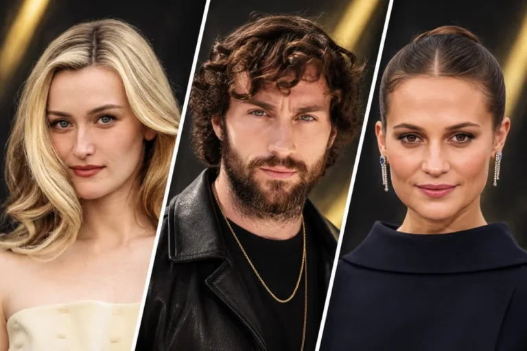 Sarah Pidgeon, Aaron Taylor-Johnson and Alicia Vikander, stars of Netflix’s Enigma Variations