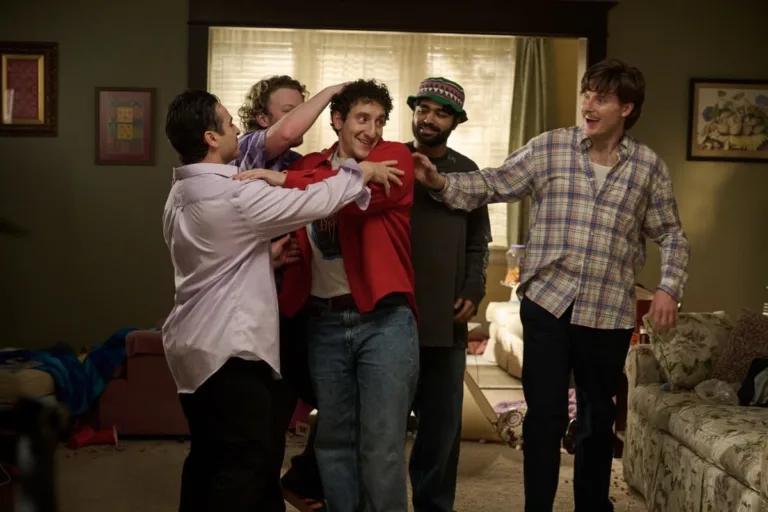 FX's ADULTS Season 2 Episode 1 “The Scrub” -- Season 2, Episode 1 — Pictured (L-R): Joseph Dardano as Schnee, Jordan Kronis as Brent, Malik Elassal as Samir, Siddharth Sharma as Matty, Will Sennett as Roach. CR: FX