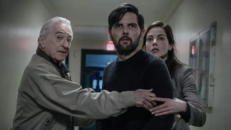 Robert De Niro as Pete Willis and Adam Scott as Tom Kennedy in Netflix's The Whisper Man