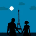 Paris Skyline Couple Blue Color