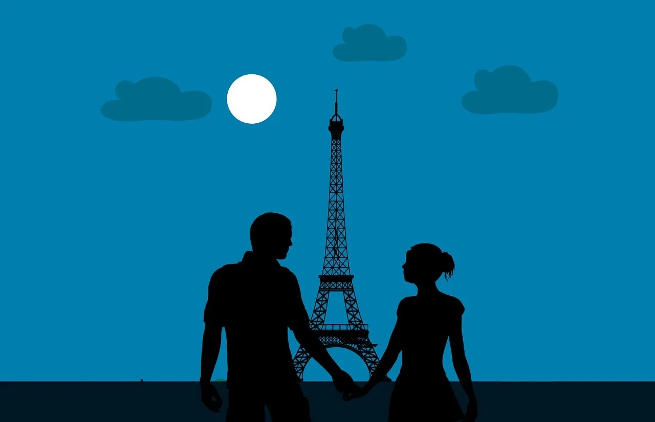 Paris Skyline Couple Blue Color