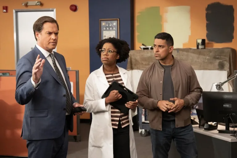 NCIS Season 24 Episode 1 “Wayward Son” - CBS Original Series NCIS, scheduled to air on Tuesday, Oct. 6 (8:00-9:00 PM, ET/PT).   Pictured (L-R): Michael Weatherly as Tony DiNozzo, Diona Reasonover as Kasie Hines, Wilmer Valderrama as Nicholas Torres.   Photo: Robert Voets/CBS ©2026 CBS Broadcasting, Inc. All Rights Reserved.