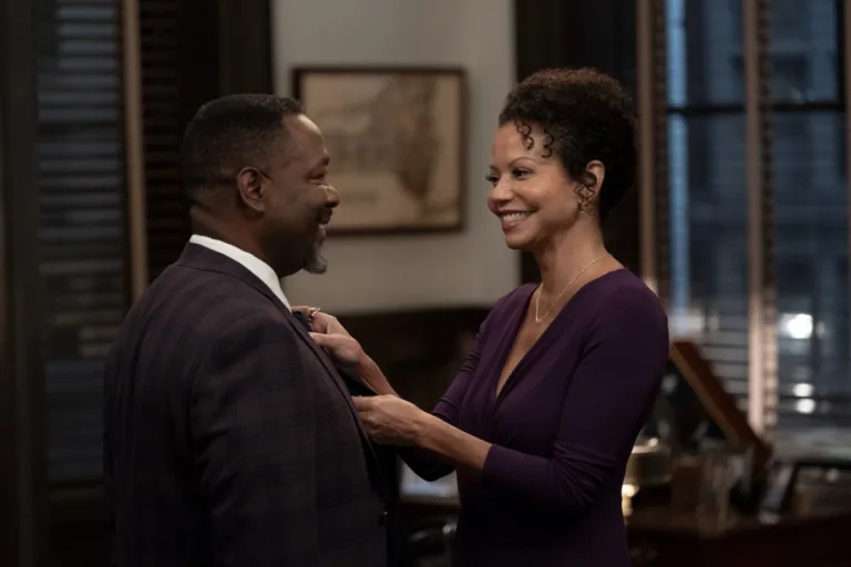 Elsbeth Season 4 Episode 1 "Crazy in Love" -- Coverage of the CBS Original Series Elsbeth, scheduled to air on the CBS Television Network.   Pictured (L-R): Wendell Pierce as Captain Wagner and Gloria Reuben as Claudia Payne.  Photo: Michael Parmelee/CBS ©2026 CBS Broadcasting, Inc. All Rights Reserved.