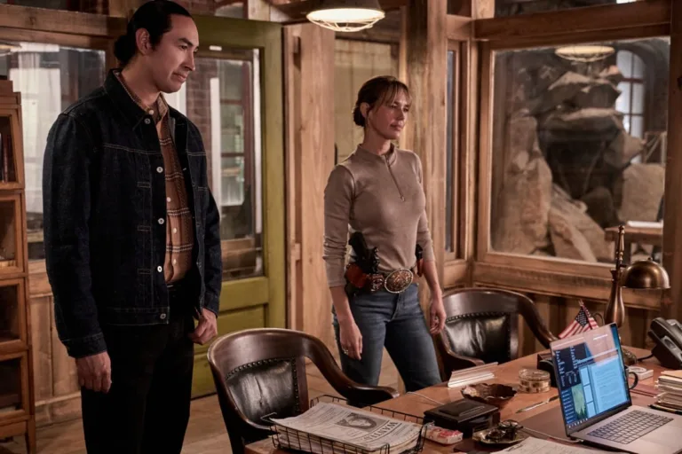 "All Hat No Cattle" -- Coverage of the CBS Original Series Marshals, scheduled to air on the CBS Television Network.   Pictured (L-R): Tatanka Means as Miles Kittle and Arielle Kebbel as Belle Skinner.  Photo: Gilles Mingasson/CBS ©2026 CBS Broadcasting, Inc. All Rights Reserved.