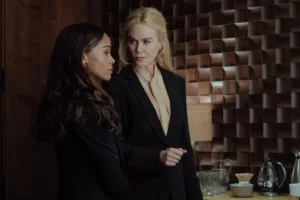 Lioness Season 3 Episode 8 Season Finale L-R: Zoe Saldaña as Joe and Nicole Kidman as Kaitlynin Lioness, episode 8, season 3, streaming on Paramount+, 2026. Photo Credit: Ryan Green/Paramount+.
