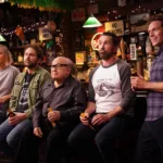 IT'S ALWAYS SUNNY IN PHILADELPHIA — “The War on Alcohol " -- Season 18, Episode 6 -- Pictured: (l-r) Kaitlin Olson as Dee, Charlie Day as Charlie, Danny De Vito as Frank, Rob Mc as Mac, Glenn Howerton as Dennis. CR: Patrick McElhenney/FX