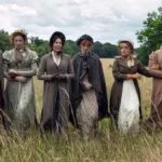 Pride and Prejudice Netflix Series (L-R) Emma Corrin, Freya Mavor, Oliva Colman, Hopey Parish, Hollie Avery