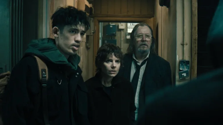Christopher Chung, Aimee-Ffion Edwards and Sir Gary Oldman in "Slow Horses," now streaming on Apple TV.