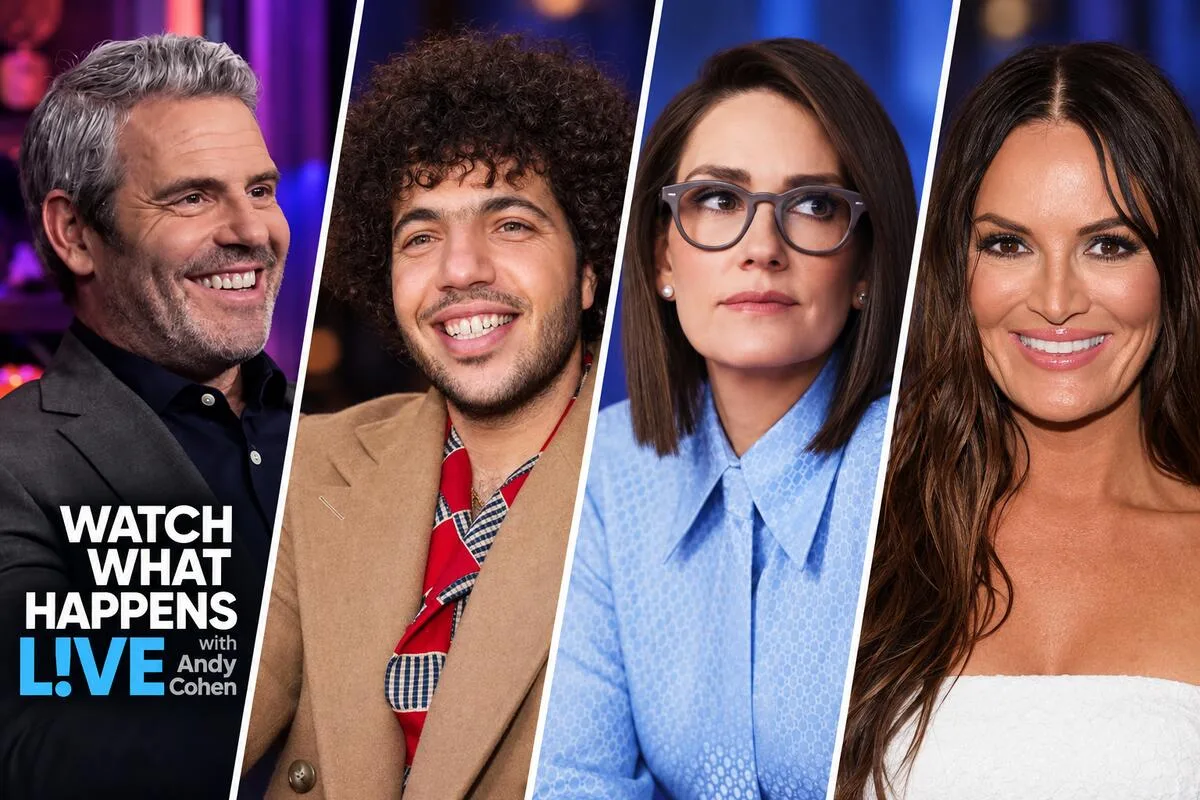 Andy Cohen, Benny Blanco, Jessica Tarlov and Emily Simpson in a Watch What Happens Live guest lineup image