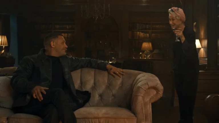 L-R Tom Hardy as Harry Da Souza and Helen Mirren as Maeve Harrigan In MobLand, episode 1, season 2, streaming on Paramount+, 2026. Photo Credit: Paramount+